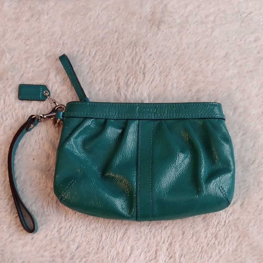 Coach Preloved Teal Leather Wristlet